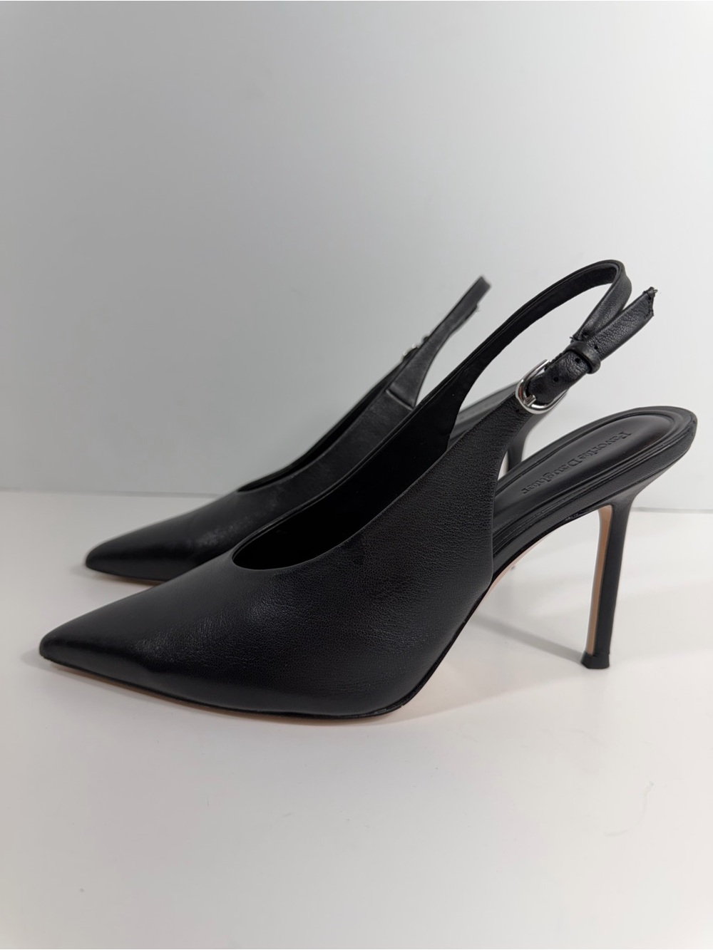 Favorite Daughter Black Leather Remy Pointed Toe Slingback Heels Pump 8 - Picture 9 of 12
